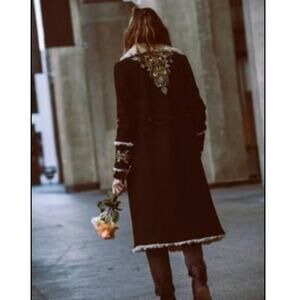 Free People Shearling Victorian Brocade Damask Trench Coat